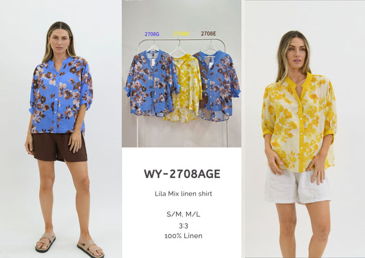 WY-2708A/C/G - LILA MIX LINEN SHIRT
