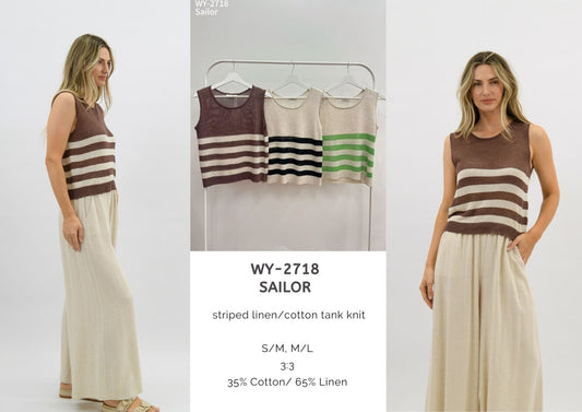 WY-2718 - Sailor striped linen/cotton tank knit