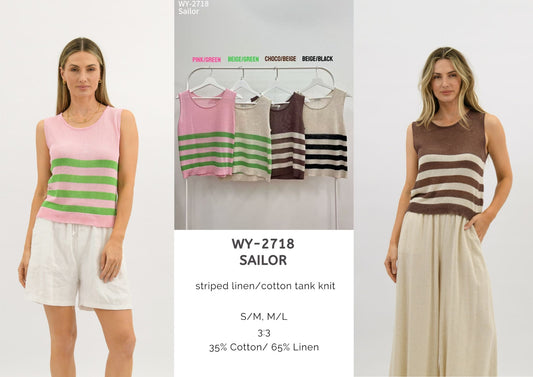 WY-2718 - Sailor striped linen/cotton tank knit