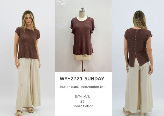WY-2721- Sunday button back linen knit