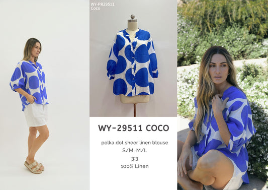 WY-29511 - coco polka dot sheer linen blouse