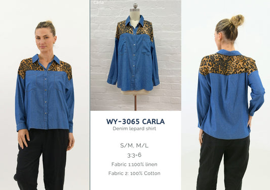 WY-3065/O Carla denim lepard shacket