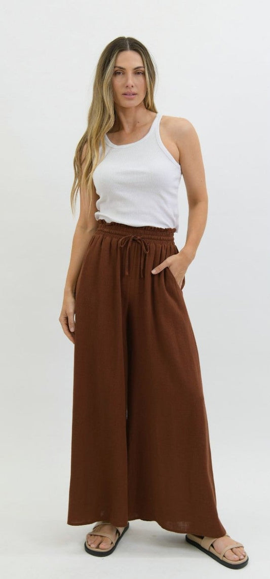 WY-7103 Slow Morning linen/viscose wide leg pants