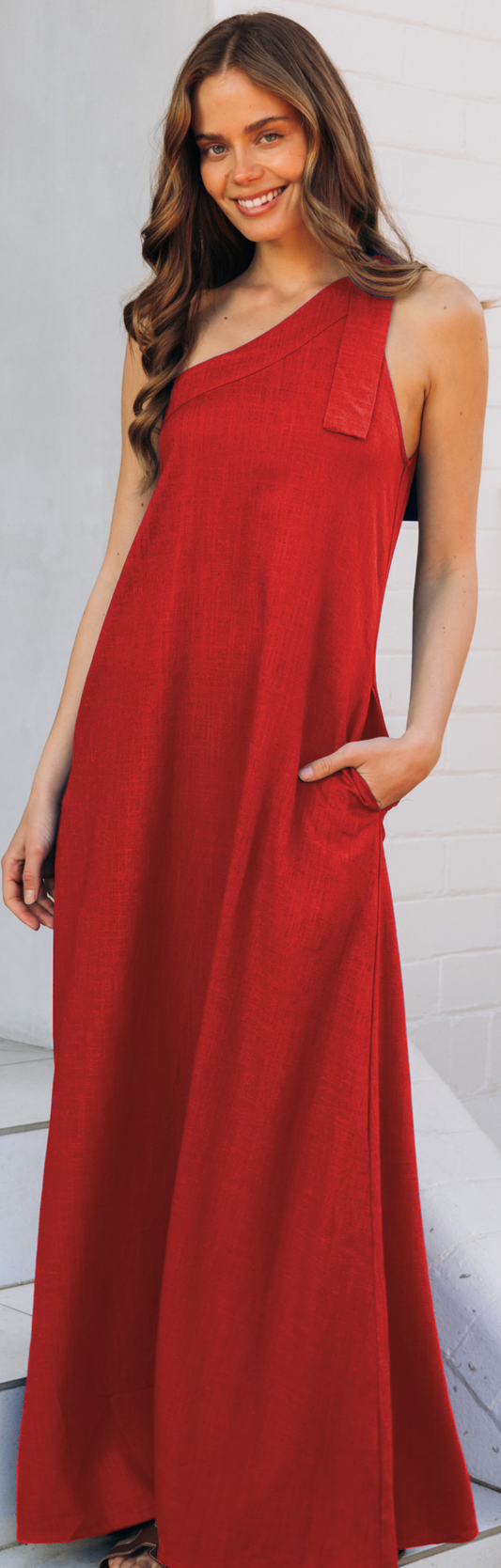 LOL70672-1/O COLOURWAVE PLAIN ONE SHOULDER MAXI DRESS