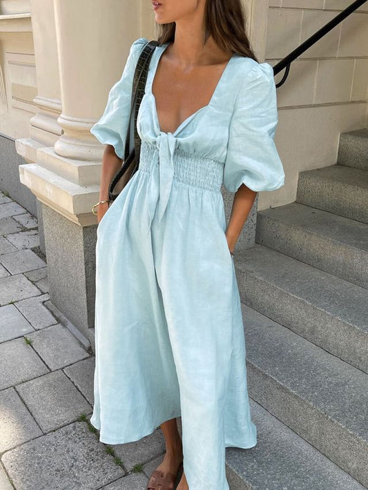 SM_FS_LYQ7359 SUMMER COTTON LINEN MAXI DRESS
